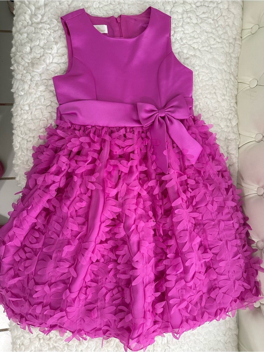 American Princess Hot Pink Floral Petal Party Dress with Bow